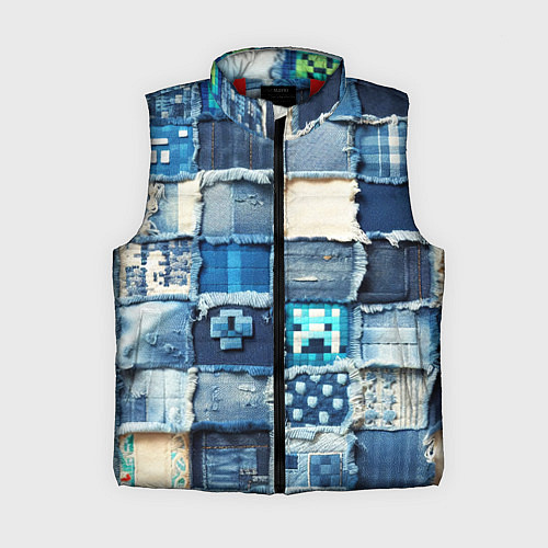 Женский жилет Minecraft на пэчворк дениме / 3D-Красный – фото 1