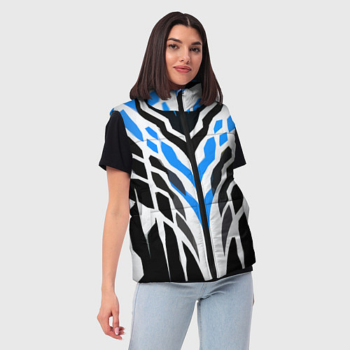 Женский жилет Агрессивные сине-белые полосы на чёрном фоне / 3D-Красный – фото 3
