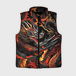 Женский жилет Огненные драконы в стиле тату ирезуми на черном
