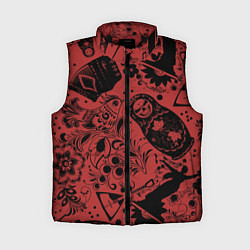 Женский жилет Матрёшка с черепом на фоне славянских узоров и бал