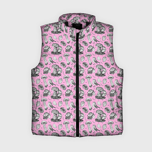 Женский жилет Малиновка и грибы на розовом / 3D-Черный – фото 1