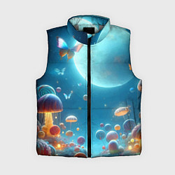 Женский жилет Сказочные грибы и бабочки под луной - фантазия, цвет: 3D-светло-серый