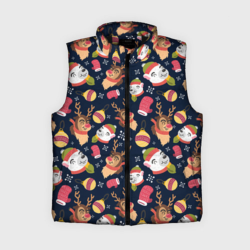 Женский жилет Новогодний детский паттерн с животными / 3D-Черный – фото 1