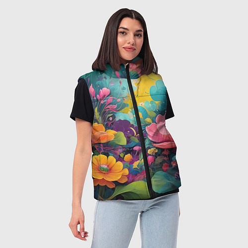 Женский жилет Лето красочные цветы / 3D-Светло-серый – фото 3