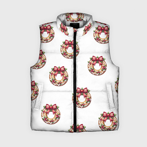 Женский жилет Много новогодних пончиков с бантиком и ягодами / 3D-Светло-серый – фото 1
