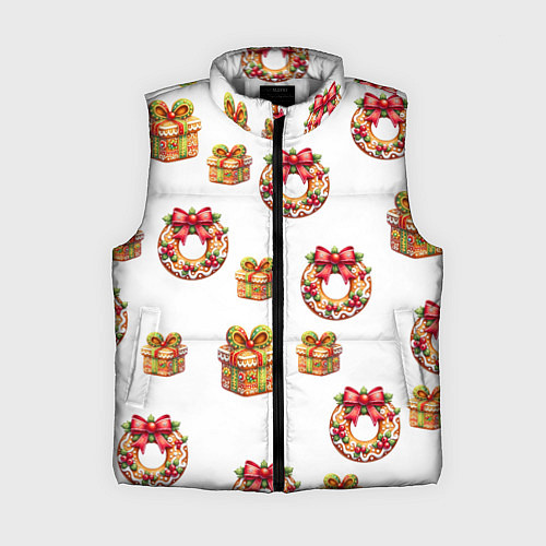 Женский жилет Много новогодних пончиков и подарков с бантиком и / 3D-Светло-серый – фото 1
