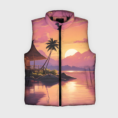 Женский жилет Домик на берегу закат / 3D-Черный – фото 1