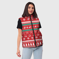 Женский жилет Новогодний паттерн с оленями снежинками леденцами, цвет: 3D-светло-серый — фото 2