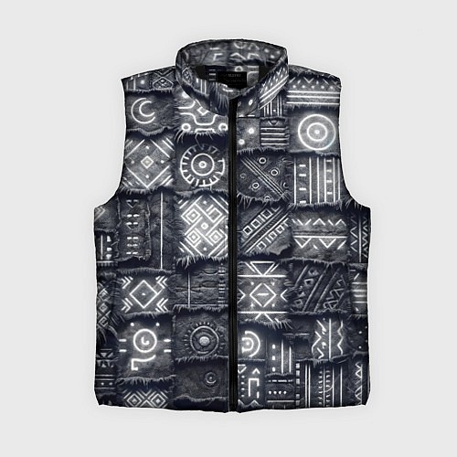 Женский жилет Африканские узоры на пэчворк дениме / 3D-Черный – фото 1