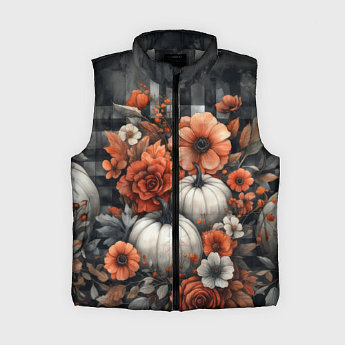 Женский жилет Белые тыква с цветами / 3D-Светло-серый – фото 1