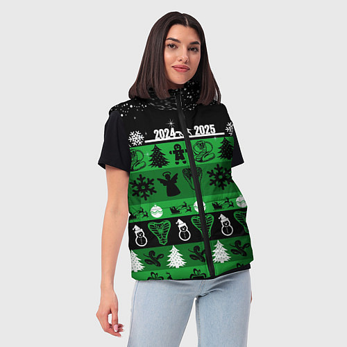 Женский жилет Новогодняя с оленями и змеями / 3D-Светло-серый – фото 3