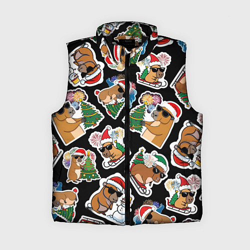 Женский жилет Новогодняя капибара с ёлкой / 3D-Черный – фото 1