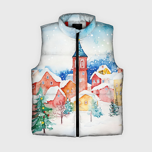 Женский жилет Новогодний сказочный город / 3D-Красный – фото 1