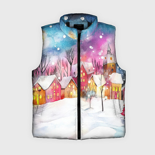 Женский жилет Новогодний ночной дворик / 3D-Черный – фото 1