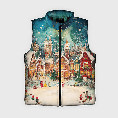Женский жилет Новогодний снежный город / 3D-Черный – фото 1