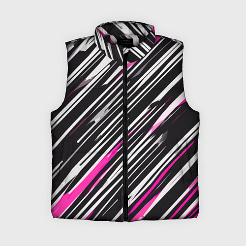 Женский жилет Диагональные розово-белые полосы на чёрном фоне / 3D-Черный – фото 1