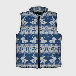 Женский жилет Вязаный зимний узор с милыми зайчатами, цвет: 3D-черный