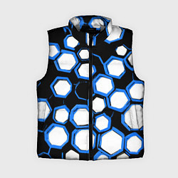 Женский жилет Бело-синие шестиугольники на чёрном фоне