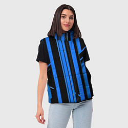 Женский жилет Толстые синие полосы на чёрном фоне, цвет: 3D-светло-серый — фото 2