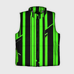 Женский жилет Толстые зелёные полосы на чёрном фоне, цвет: 3D-светло-серый