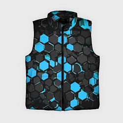 Женский жилет Сине-серые шестиугольники на чёрном фоне, цвет: 3D-светло-серый