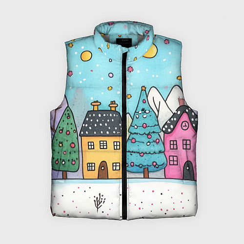 Женский жилет Новогодние рисованные домики / 3D-Светло-серый – фото 1