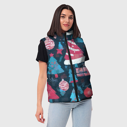 Женский жилет Плюшевая новогодняя абстракция / 3D-Красный – фото 3