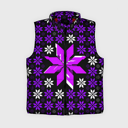 Женский жилет Фиолетово-белые звёзды на чёрном фоне / 3D-Красный – фото 1