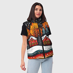 Женский жилет Новогоднее настроение - домики и елки, цвет: 3D-светло-серый — фото 2