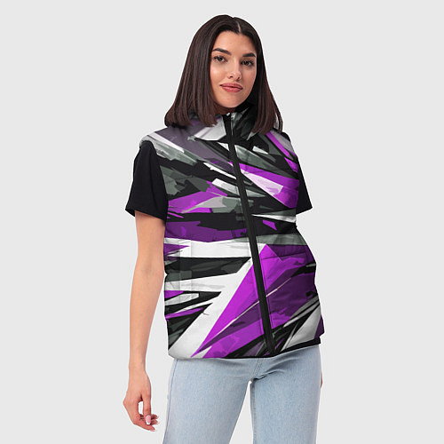 Женский жилет Чёрно-фиолетово-белая абстракция / 3D-Красный – фото 3