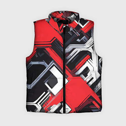 Женский жилет Красно-белый техно паттерн / 3D-Светло-серый – фото 1