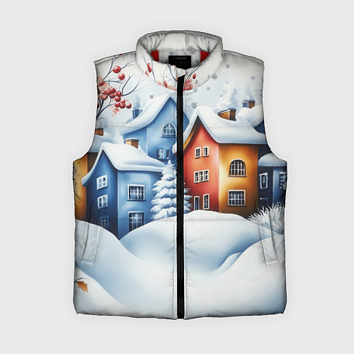 Женский жилет Зимний новогодний городской пейзаж / 3D-Красный – фото 1