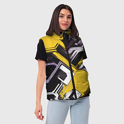 Женский жилет Бело-жёлтый техно паттерн на чёрном фоне, цвет: 3D-черный — фото 2