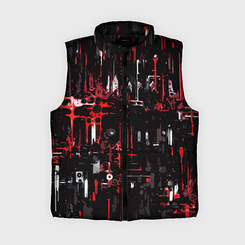 Женский жилет Бело-красная тревожная абстракция на чёрном фоне / 3D-Черный – фото 1