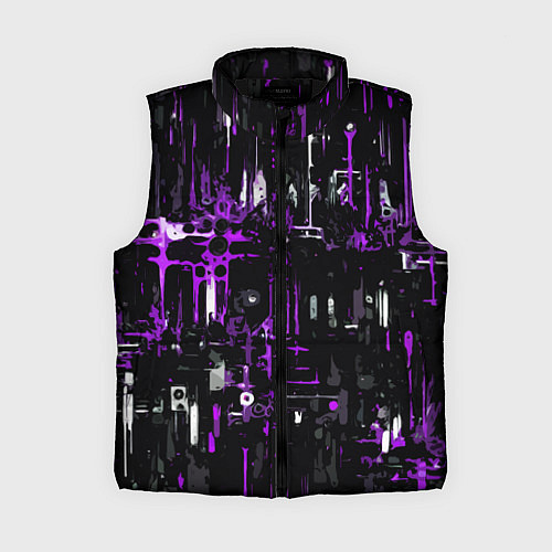 Женский жилет Бело-фиолетовая тревожная абстракция на чёрном фон / 3D-Черный – фото 1