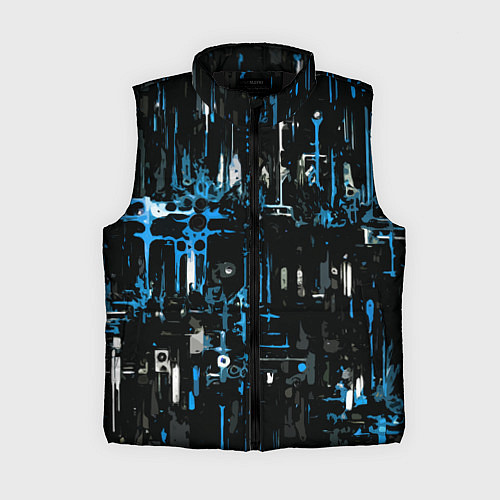 Женский жилет Бело-синяя тревожная абстракция на чёрном фоне / 3D-Черный – фото 1