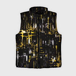 Женский жилет Бело-жёлтая абстракция на чёрном фоне, цвет: 3D-черный