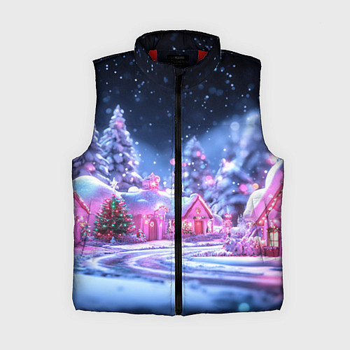 Женский жилет Неоновые новогодние домики / 3D-Красный – фото 1