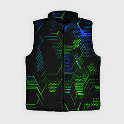 Женский жилет Сине-зелёные точки и линии на чёрном фоне