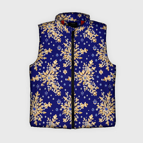 Женский жилет Золотые снежинки на синем шелке / 3D-Красный – фото 1