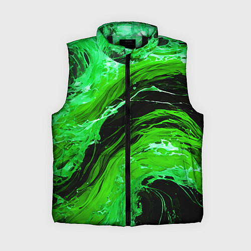 Женский жилет Зелёные брызги на чёрном фоне / 3D-Черный – фото 1