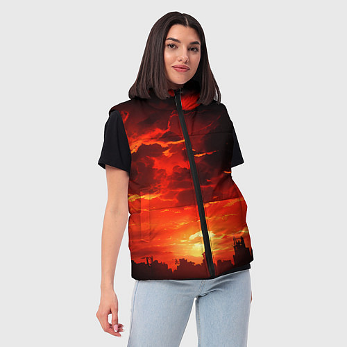 Женский жилет Багровый апокалиптический закат / 3D-Красный – фото 3