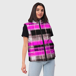 Женский жилет Белые полосы на чёрно-розовом фоне, цвет: 3D-красный — фото 2