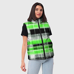 Женский жилет Белые полосы на чёрно-зелёном фоне, цвет: 3D-черный — фото 2