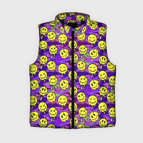Женский жилет Психоделические желтые смайлы / 3D-Черный – фото 1