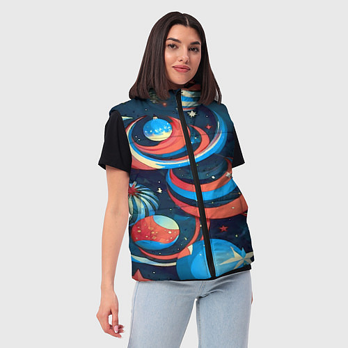 Женский жилет Абстракция ёлочных игрушек / 3D-Красный – фото 3