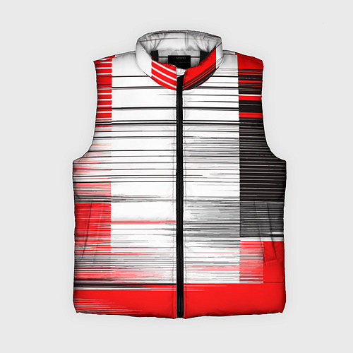 Женский жилет Чёрные вертикальные полосы на красно-белом фоне / 3D-Черный – фото 1
