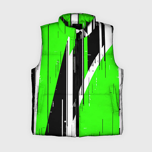 Женский жилет Чёрно-белые вертикальные полосы на зелёном фоне / 3D-Черный – фото 1