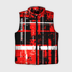 Женский жилет Красно-белый гранж на чёрном фоне