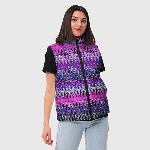 Женский жилет Сиренево-розовый узоры / 3D-Светло-серый – фото 3